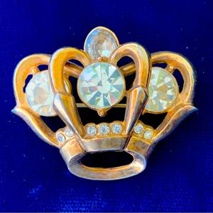 Vintage 1940s Gold Washed Royal Crown Paste Pendant/Brooch